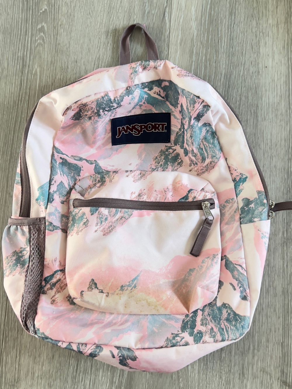 Jansport Pink and Teal Marble-Print Backpack